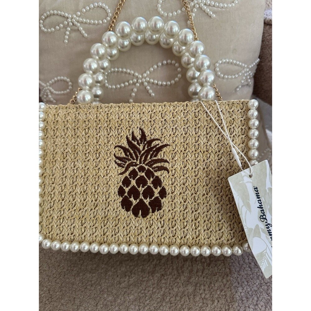New Tommy Bahama Pineapple Pearl Handle Top Handle Bag RARE Viral 9” x 6”